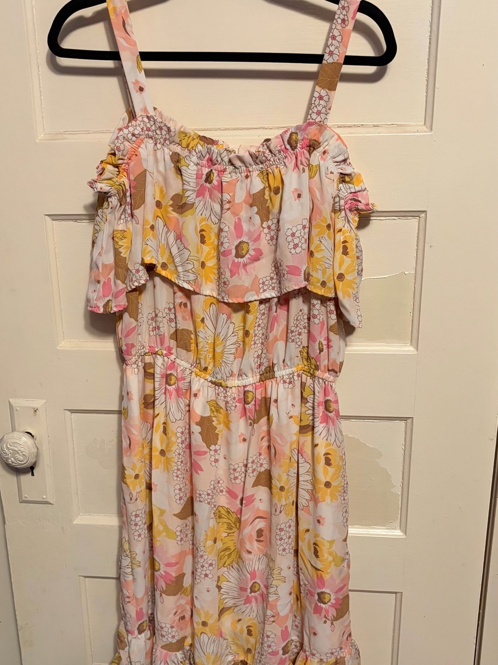 Liberty Love Pink, Yellow & White Floral Ruffle Midi Dress